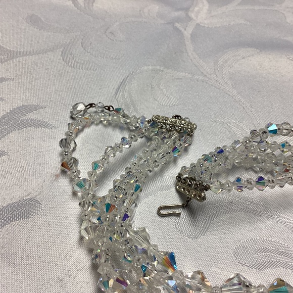 Vintage✨ 5 Strand Glass Bead & Crystal AB Necklace. MOMS COLLECTIONS. BLING 🩷 - Picture 3 of 7